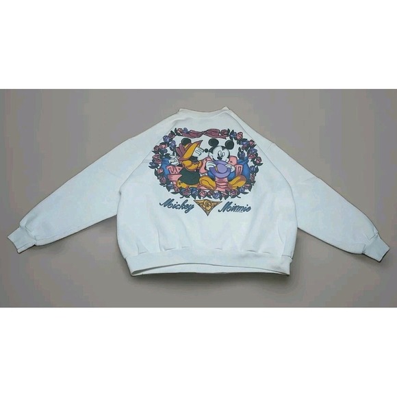 Disney Jerry Leigh 90s Mickey Minnie Kiss On A Park Bench Roses XL White Vintage - Picture 1 of 16